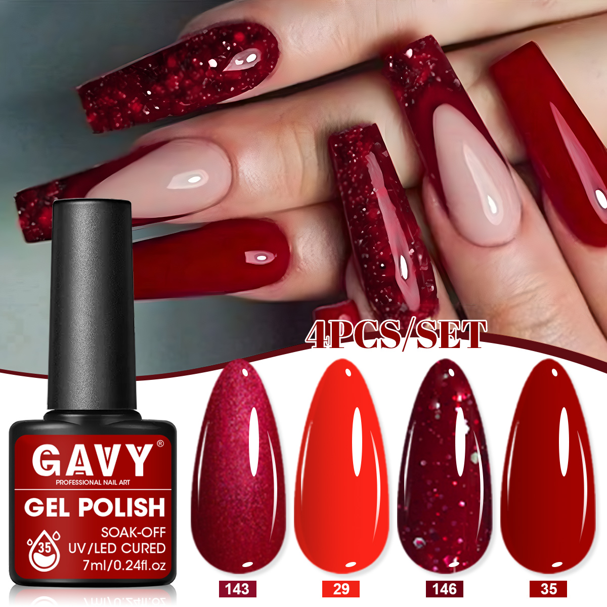Nail Art Red Wine - 4 個ワインレッドソリッドグリッタージェルネイルポリッシュキットバーガンディキラキラ色合い UV 硬化ホリデーネイルアート