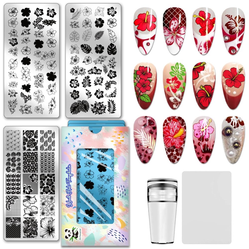Nail Stamping Plate - ステンレス鋼 DIY ネイルアートテンプレート テンプレートツール 長方形フラワー 12x6cm