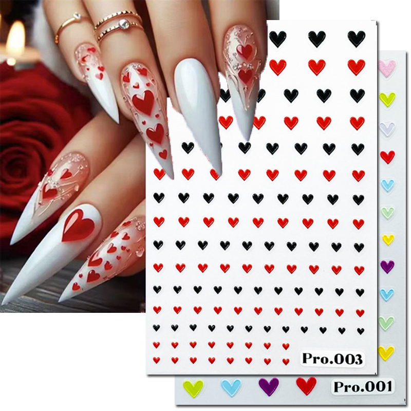Nail Art Valentines Day - エンボス加工されたネイルアートステッカー,バレンタインデー,赤,黒,ピンク,愛の心,スライダー,マニキュアの装飾