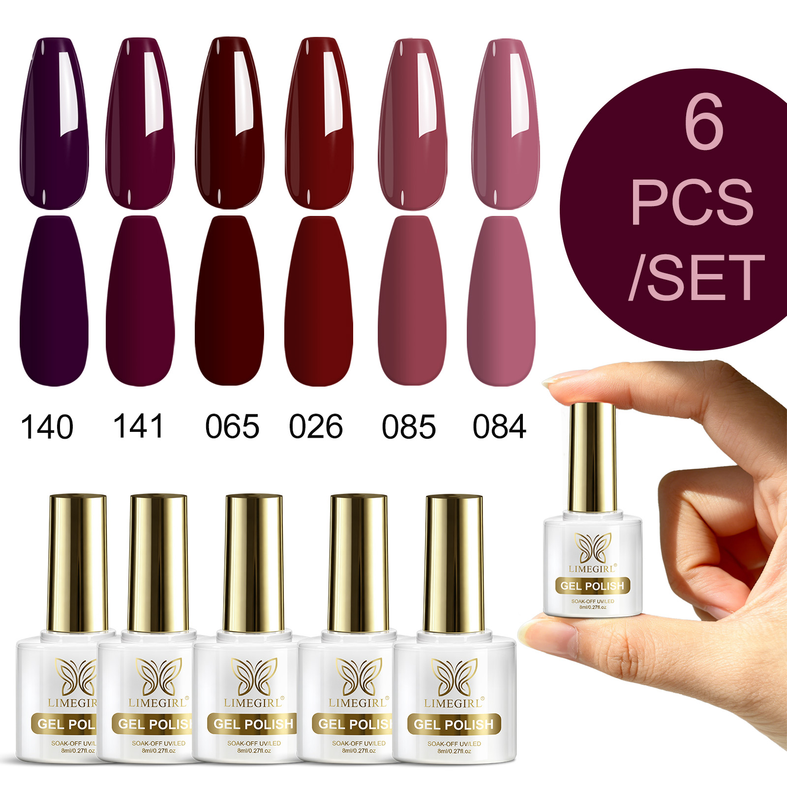 Nail Art Burgundy - LIMEGIRL 6 色ジェルネイルポリッシュセットバーガンディシリーズヴァーニス半永久 UV LED ジェルネイルアートヴァーンネイルポリッシュジェルキット