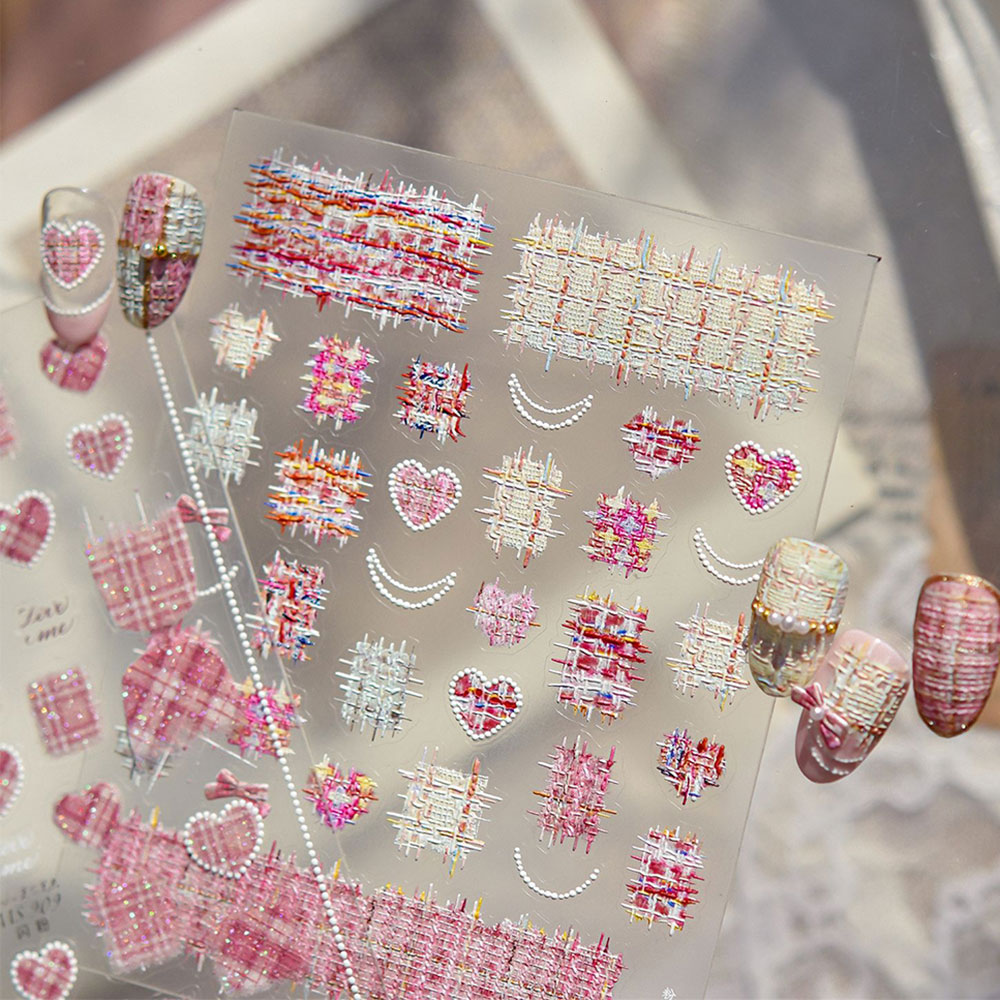 Nail Art Valentines Day - 1個入り 5D立体ラブハートボウネイルステッカー 冬セーターパターン フレンチネイルデカール 8*10cm バレンタインデーネイルアート用品