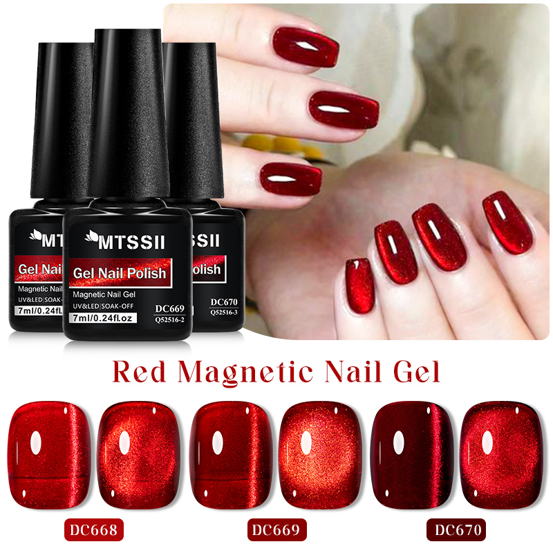 Nail Art Red Wine Cat Eye - Mtssii-キャッツアイレッドのマグネティックマニキュア,超光沢,半永久的,UV,ワニス,ルビー,7ml