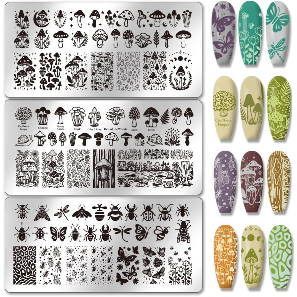 Nail Stamping Plate - ステンレス鋼 DIY ネイルアートテンプレート テンプレートツール 長方形キノコ 12x6cm