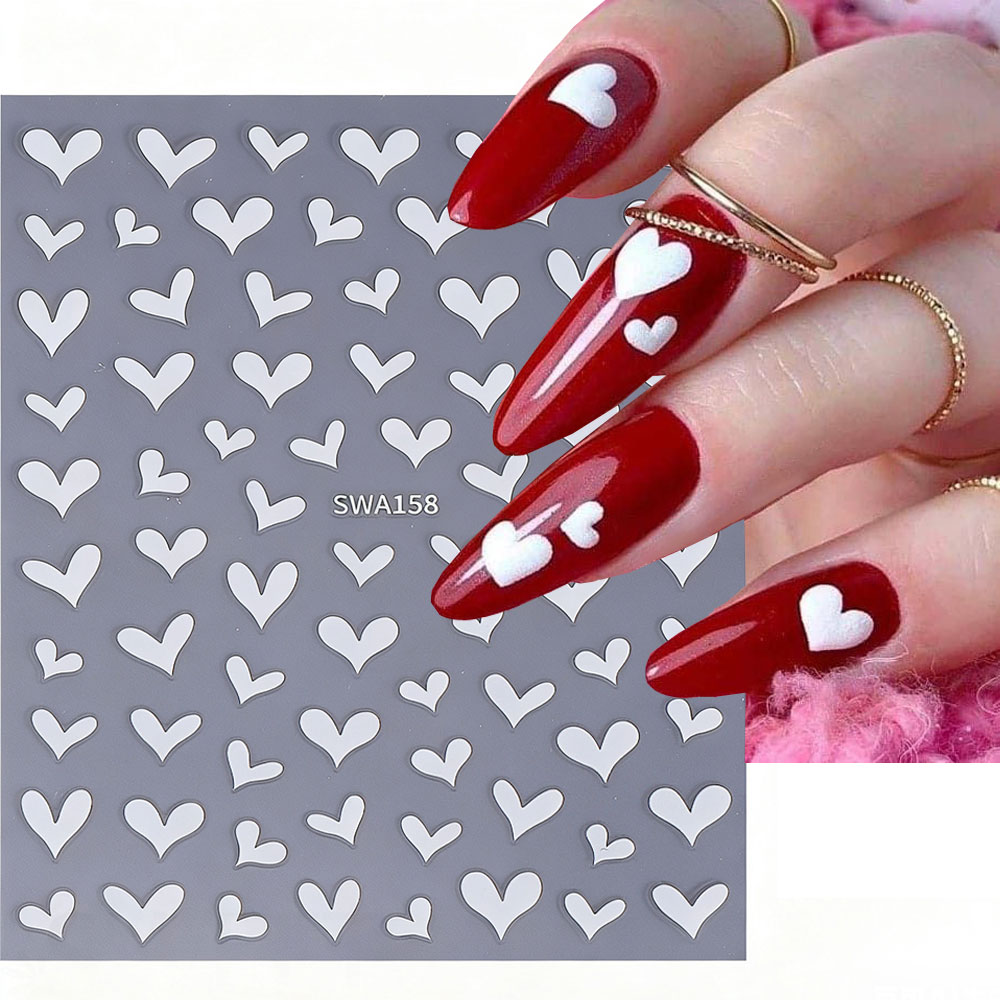Nail Art Valentines Day - 3D ホワイトハートバレンタインデーネイルアートステッカーセクシーなラブハートネイルデカール 8*10 センチメートル自己粘着マニキュアバレンタインデーの装飾