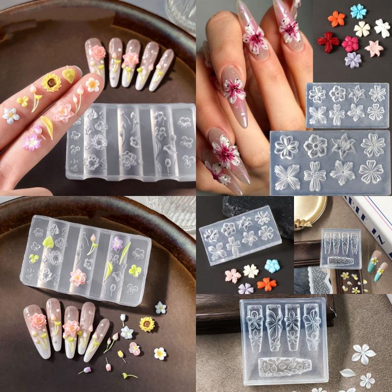 Nail Stamping Plate - 新しいフラワーネイルアートモールド 3D シリコーンテンプレート再利用可能な花びらシリコーンネイルモールド DIY ネイルアートデコレーションネイル作成ツール