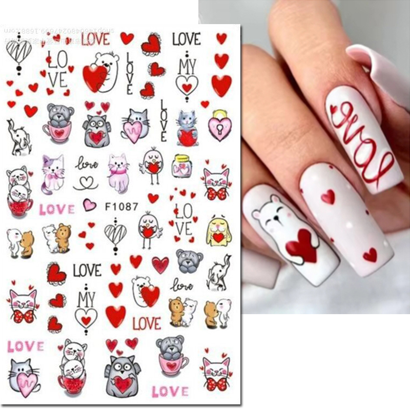 3d ネイルアートデカールバレンタインデーレッドハート風船か - Nail Art Valentines Day のレビューと価格
