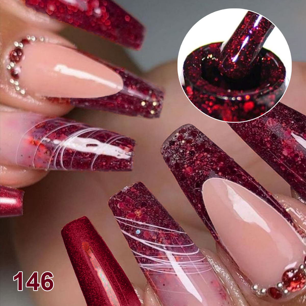 4 個ワインレッドソリッドグリッタージェルネイルポリッシュキ - Nail Art Red Wine のレビューと価格