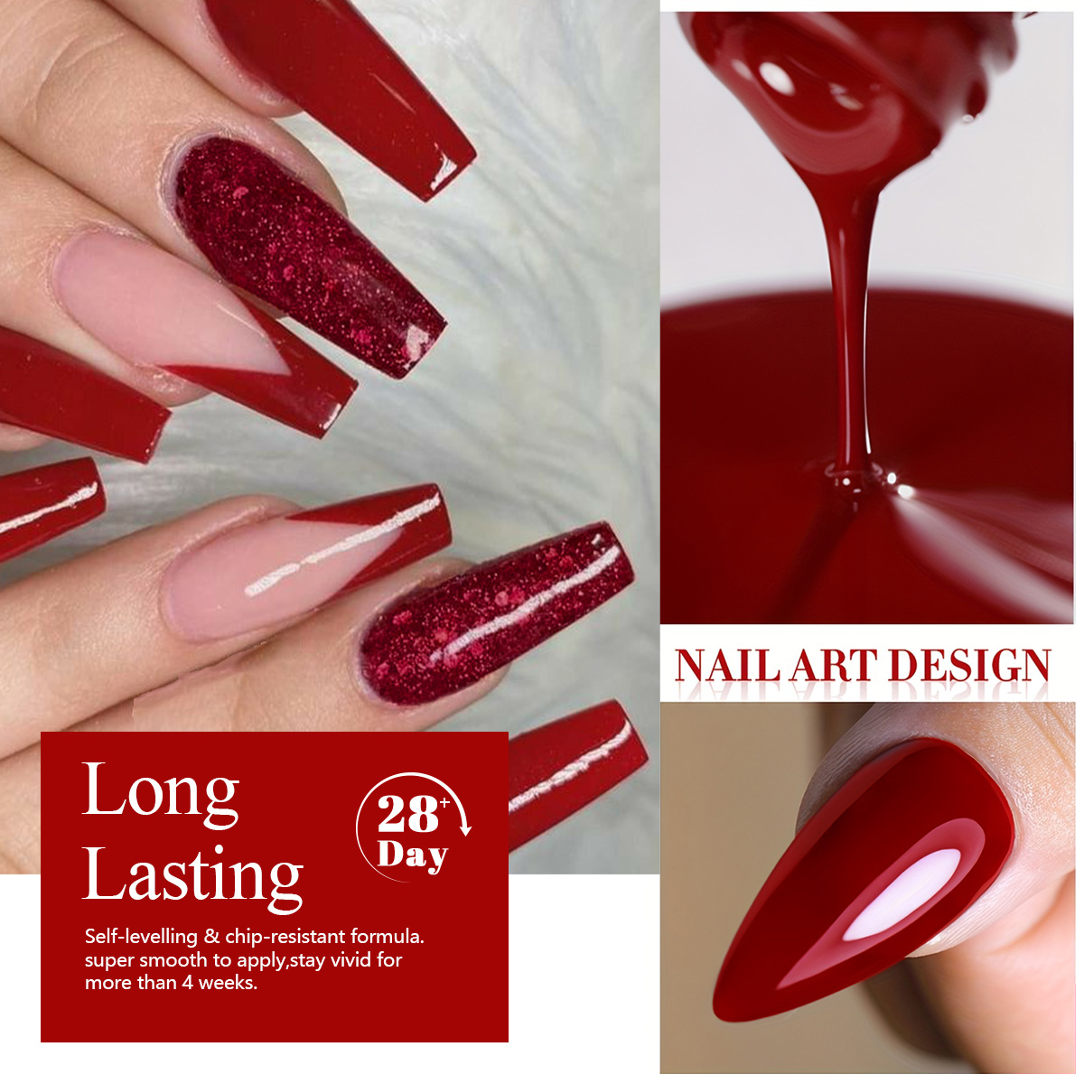 4 個ワインレッドソリッドグリッタージェルネイルポリッシュキ - Nail Art Red Wine のレビューと価格