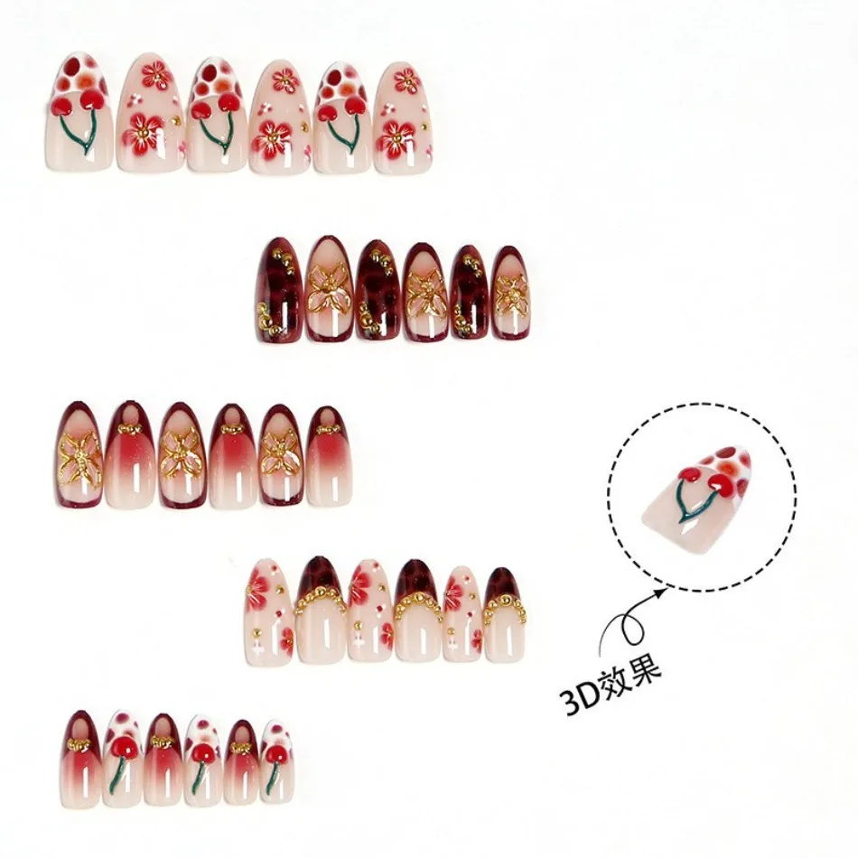 ワインレッドのトータスシェル3Dフラワーチェリーゴールドビー - Nail Art Red Wine のレビューと価格