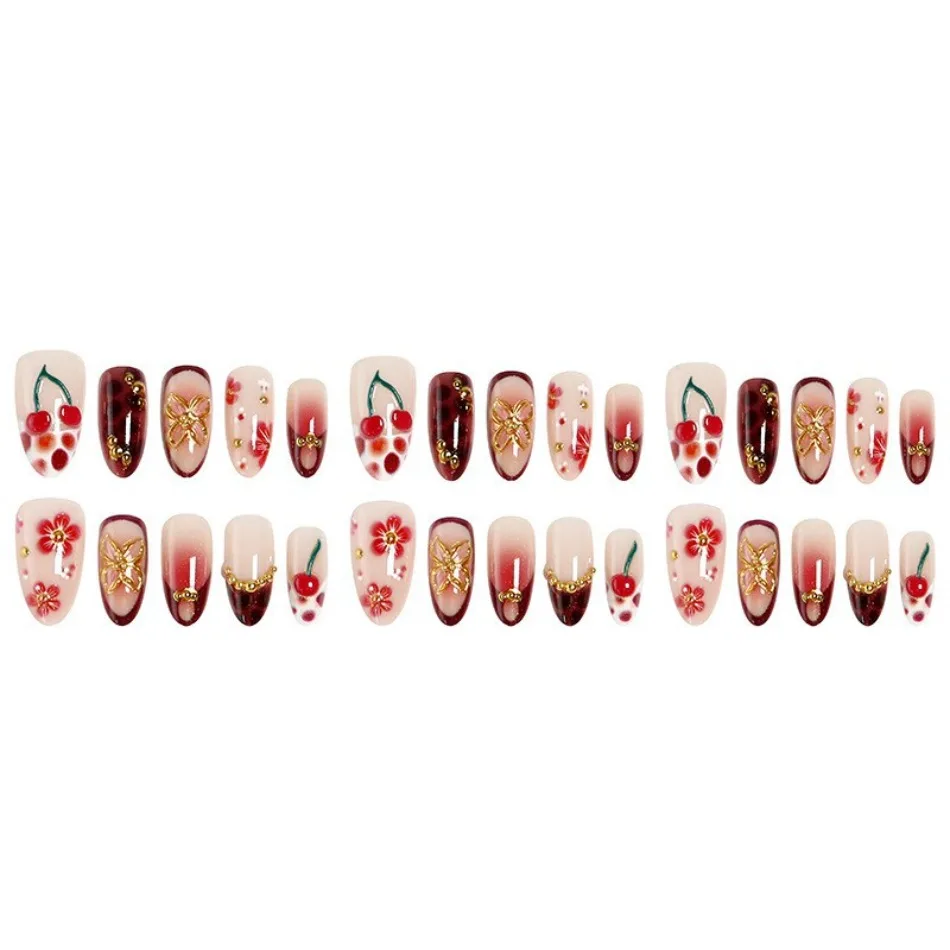ワインレッドのトータスシェル3Dフラワーチェリーゴールドビー - Nail Art Red Wine のレビューと価格