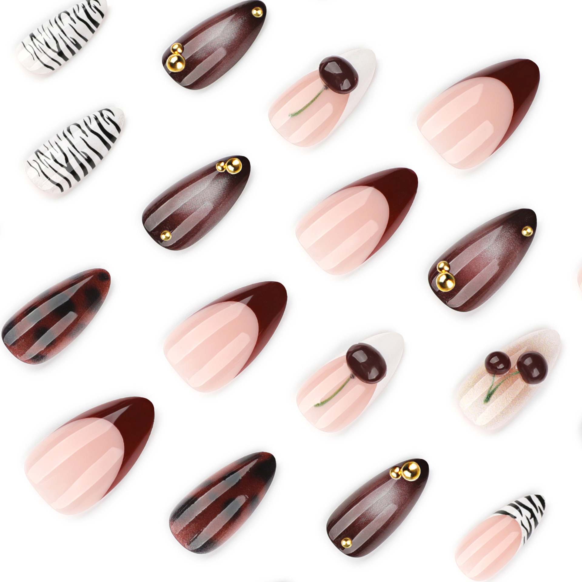24枚入り バーガンディヌードブラウン 付け爪 アーモンドシ - Nail Art Burgundy のレビューと価格