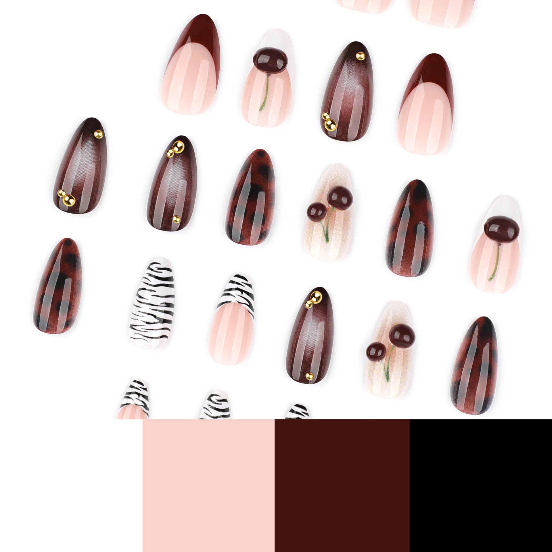 24枚入り バーガンディヌードブラウン 付け爪 アーモンドシ - Nail Art Burgundy のレビューと価格