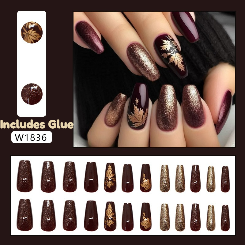 24個入り エレガントなバーガンディグリッターゴールデンメー - Nail Art Burgundy のレビューと価格