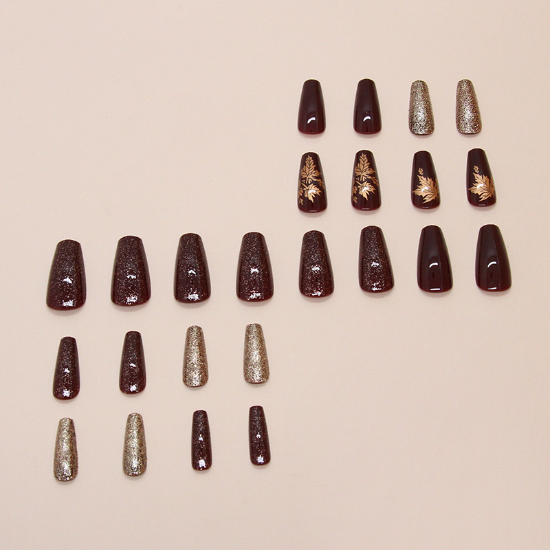 24個入り エレガントなバーガンディグリッターゴールデンメー - Nail Art Burgundy のレビューと価格