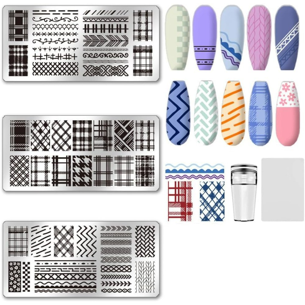 3 個ネイルスタンププレートセット格子テクスチャネイルスタン - Nail Stamping Plate のレビューと価格