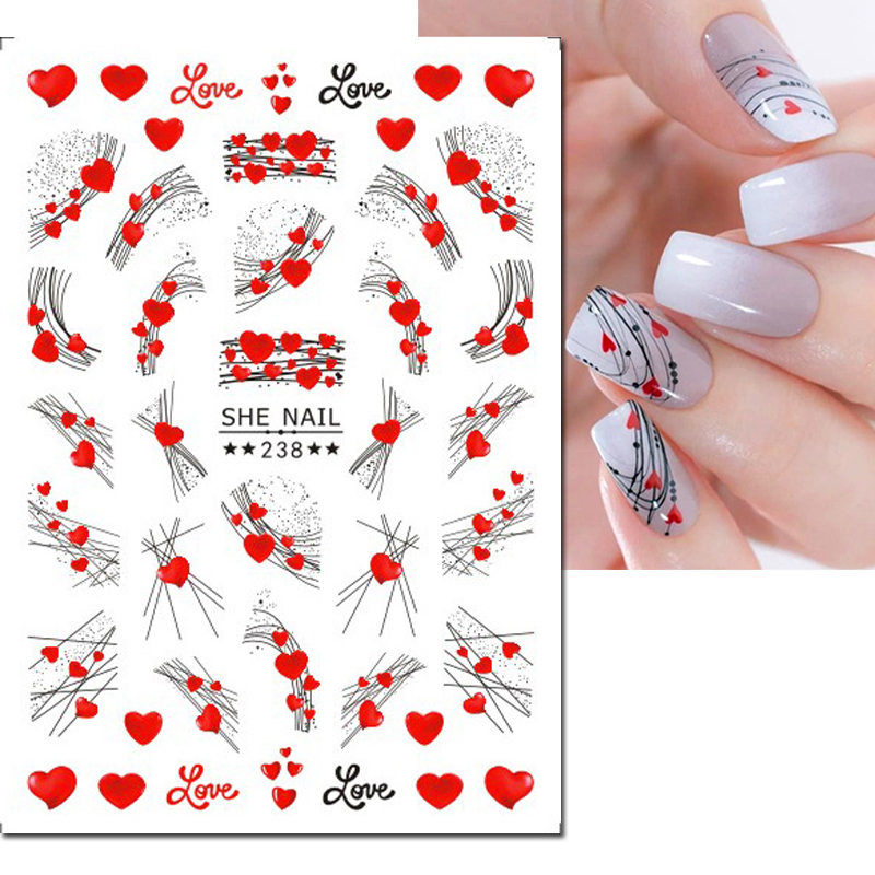3d ネイルアートデカール幾何学ラインバレンタインデーレッド - Nail Art Valentines Day のレビューと価格