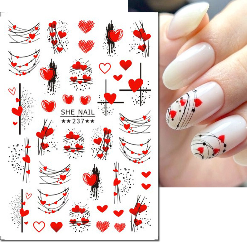 3d ネイルアートデカール幾何学ラインバレンタインデーレッド - Nail Art Valentines Day のレビューと価格