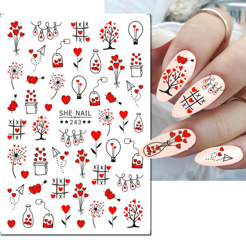 3d ネイルアートデカール幾何学ラインバレンタインデーレッド - Nail Art Valentines Day のレビューと価格