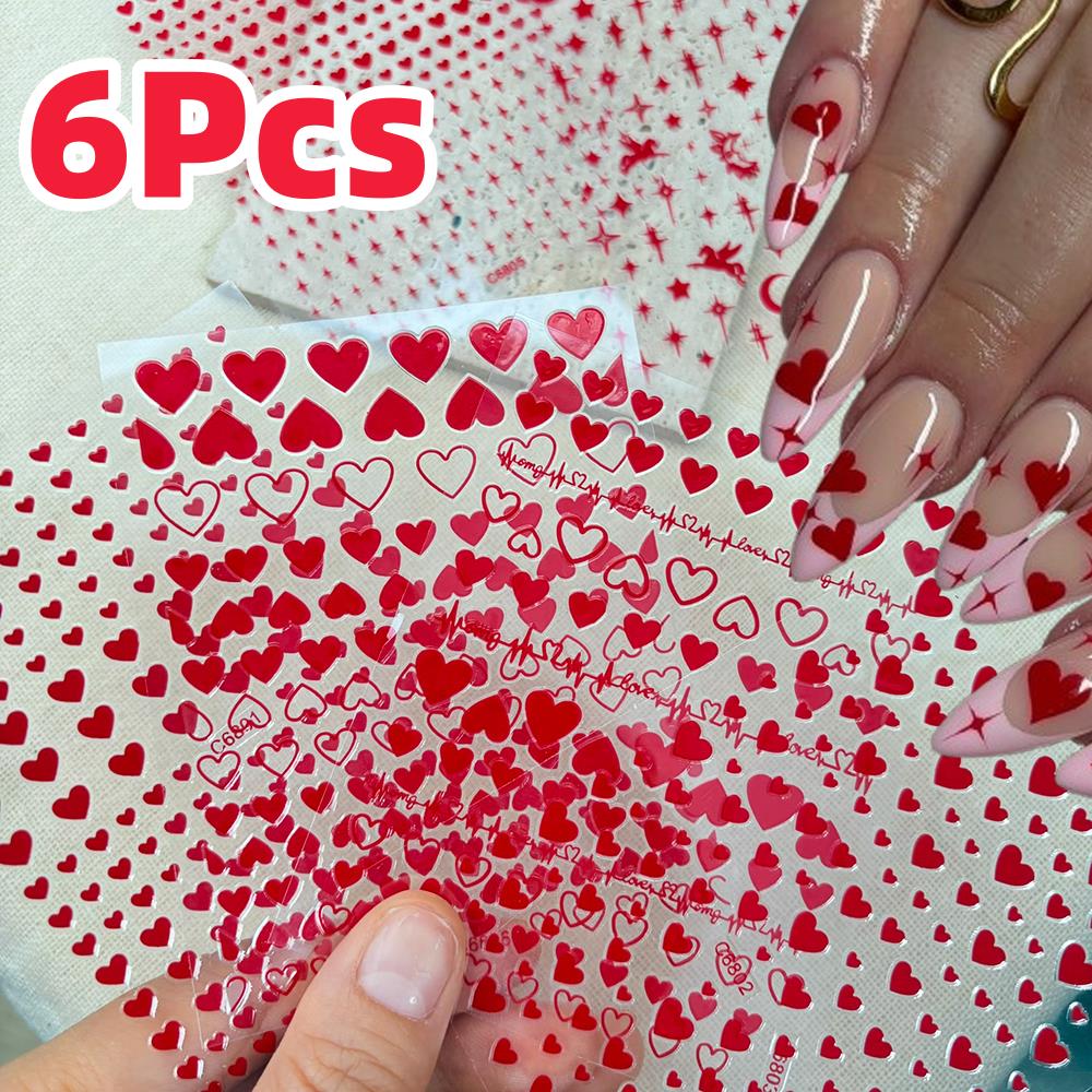 6 ピース/セットレッドラブハートバレンタインデーネイルアー - Nail Art Valentines Day のレビューと価格