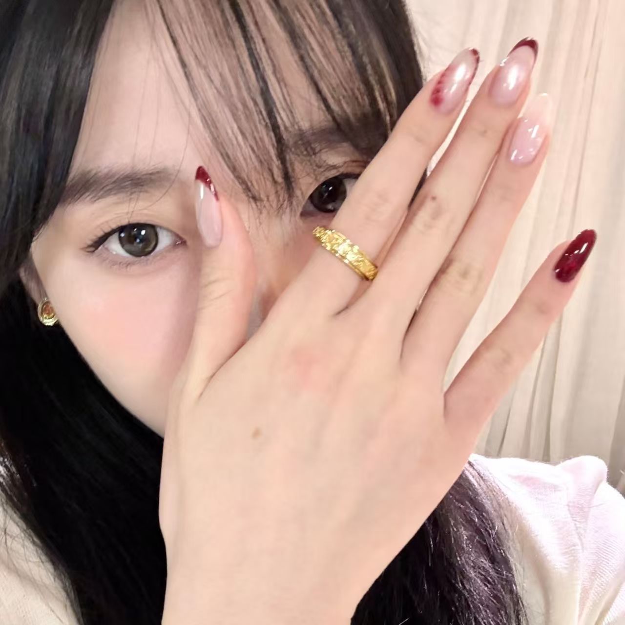 10個入り ハンドメイド オーバル プレスオンネイル フレン - Nail Art Red Wine Cat Eye のレビューと価格