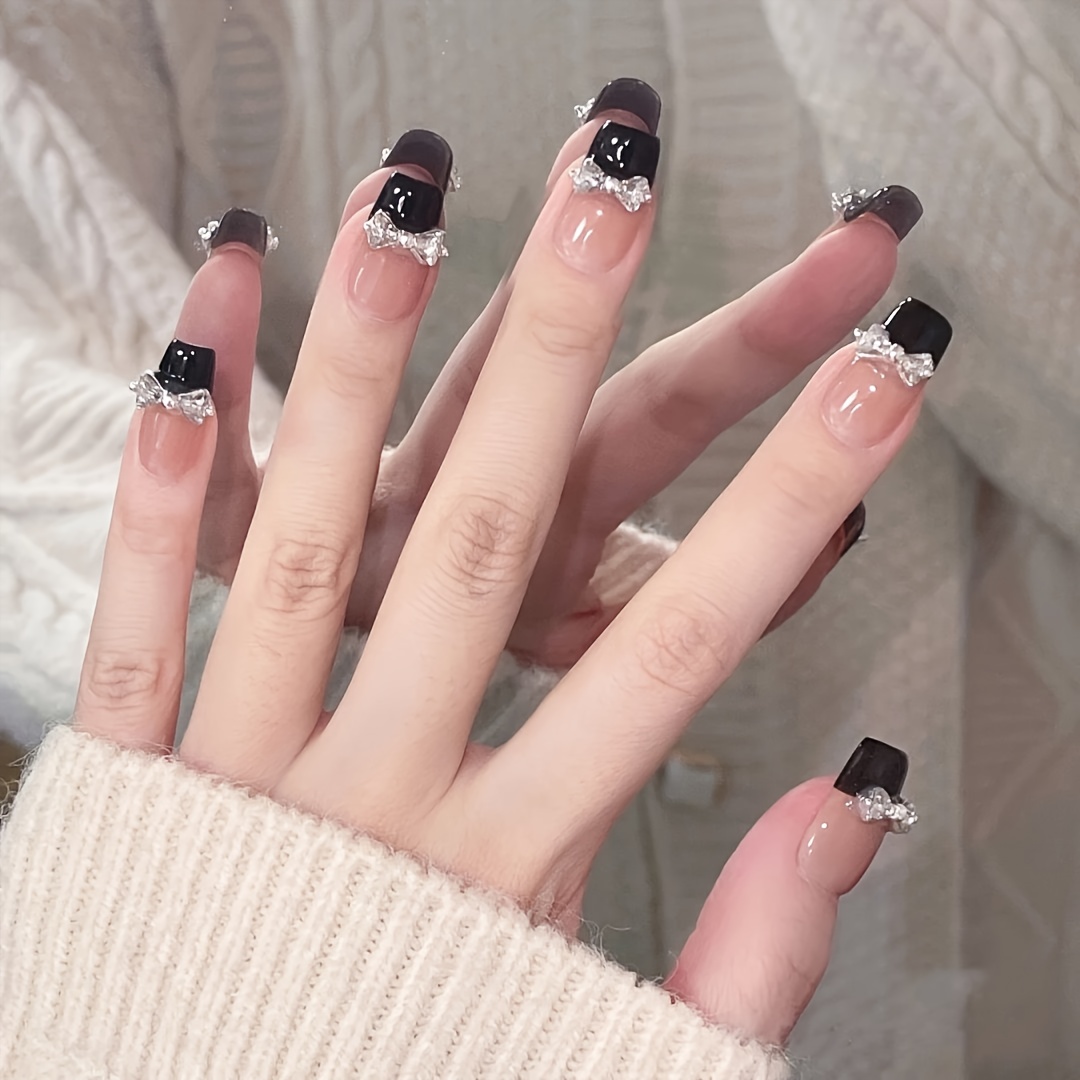10 個手作りプレスオンネイルミディアム、スパークリングリボ - Nail Art Emerald のレビューと価格