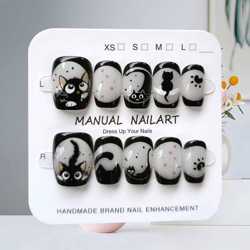10枚入り 可愛い漫画風 黒猫 ブルーグレー 幾何学模様 ハ - Nail Art Eye Cat のレビューと価格