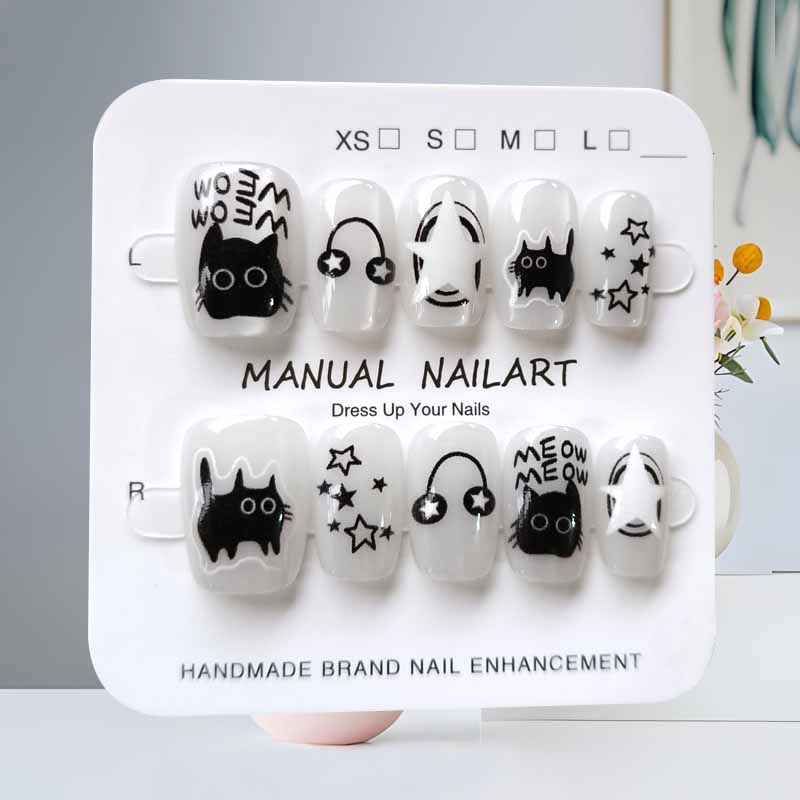 10枚入り 可愛い漫画風 黒猫 ブルーグレー 幾何学模様 ハ - Nail Art Eye Cat のレビューと価格