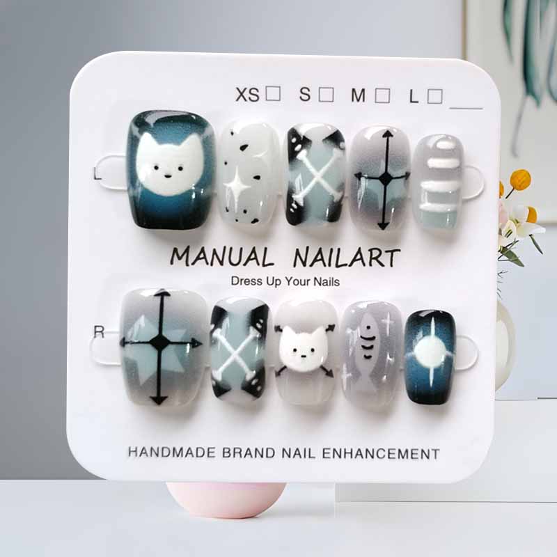 10枚入り 可愛い漫画風 黒猫 ブルーグレー 幾何学模様 ハ - Nail Art Eye Cat のレビューと価格