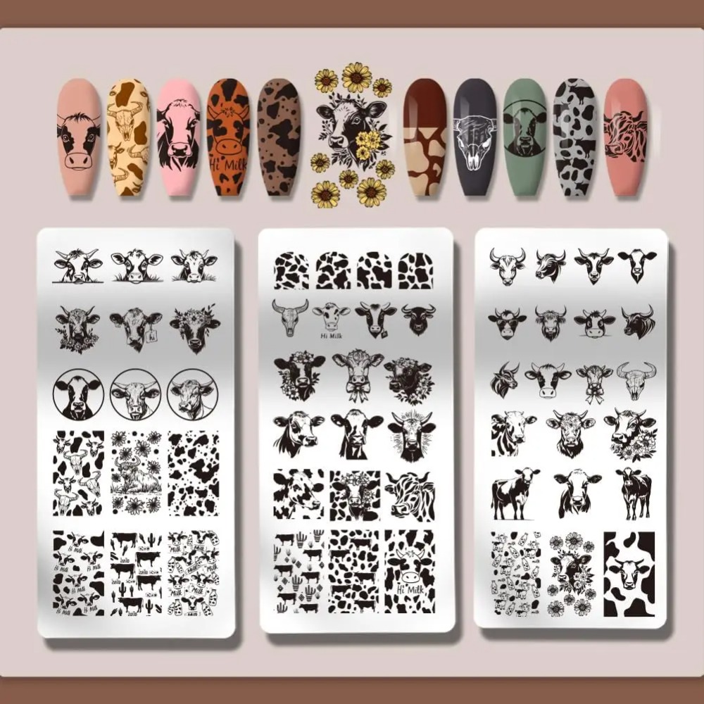 3 個の牛テーマネイルスタンピングプレート 56 パターン牛 - Nail Stamping Plate のレビューと価格
