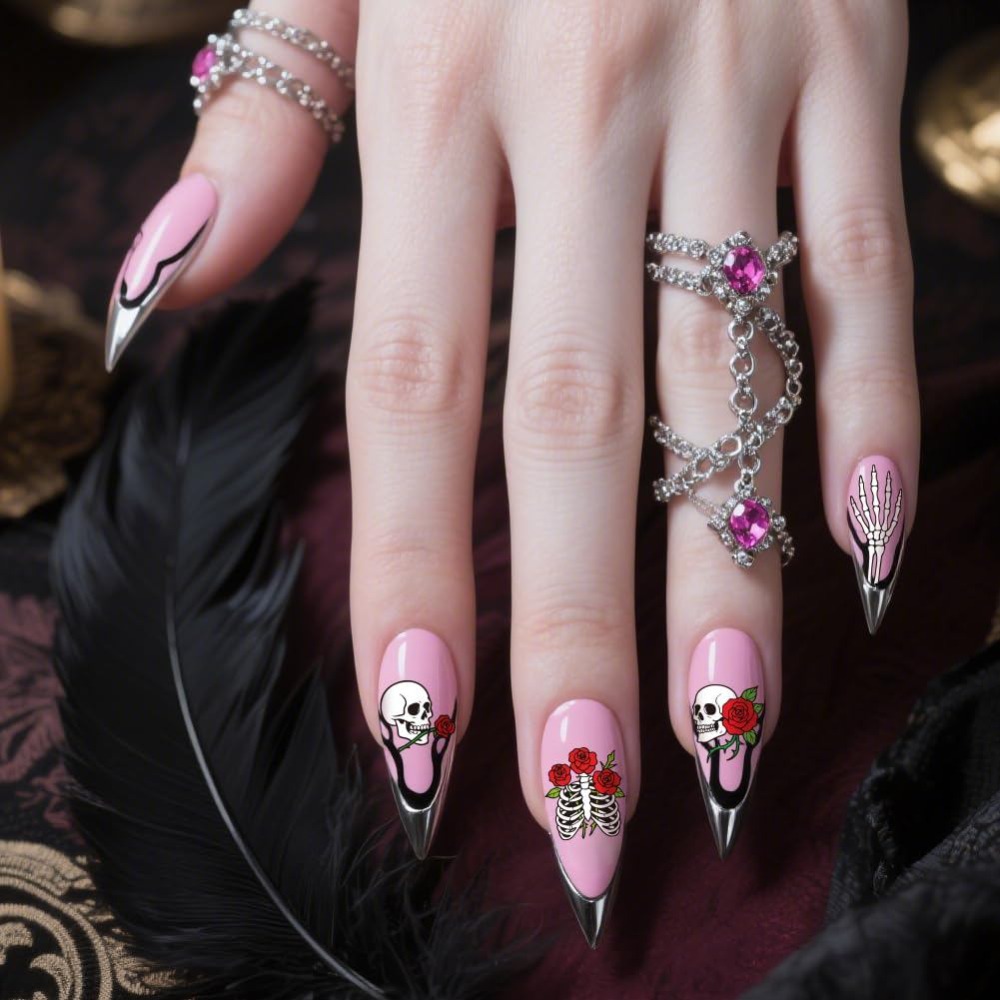 3枚入り スカルネイルスタンピングプレート 骨格 花柄 ネイ - Nail Stamping Plate のレビューと価格