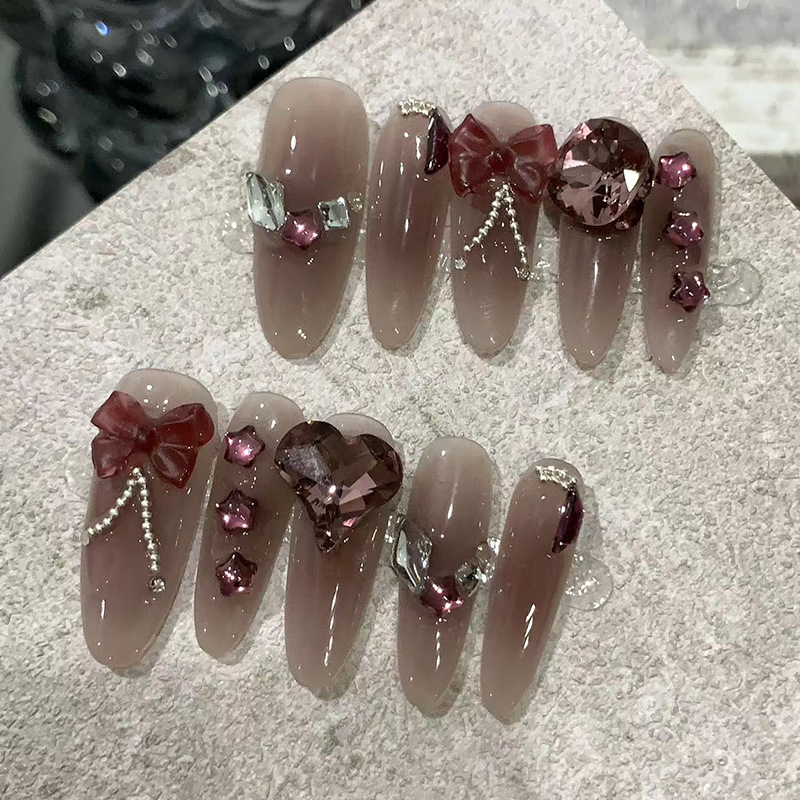 10個入りワインレッドロングオーバルハンドメイドプレスオンネ - Nail Art Red Wine のレビューと価格