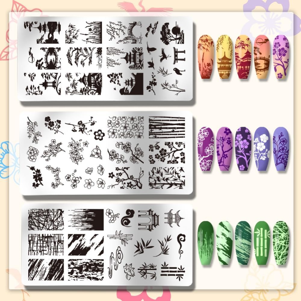 3 個古典的な中国の庭園ネイルアートテンプレート古代スタイル - Nail Stamping Plate のレビューと価格