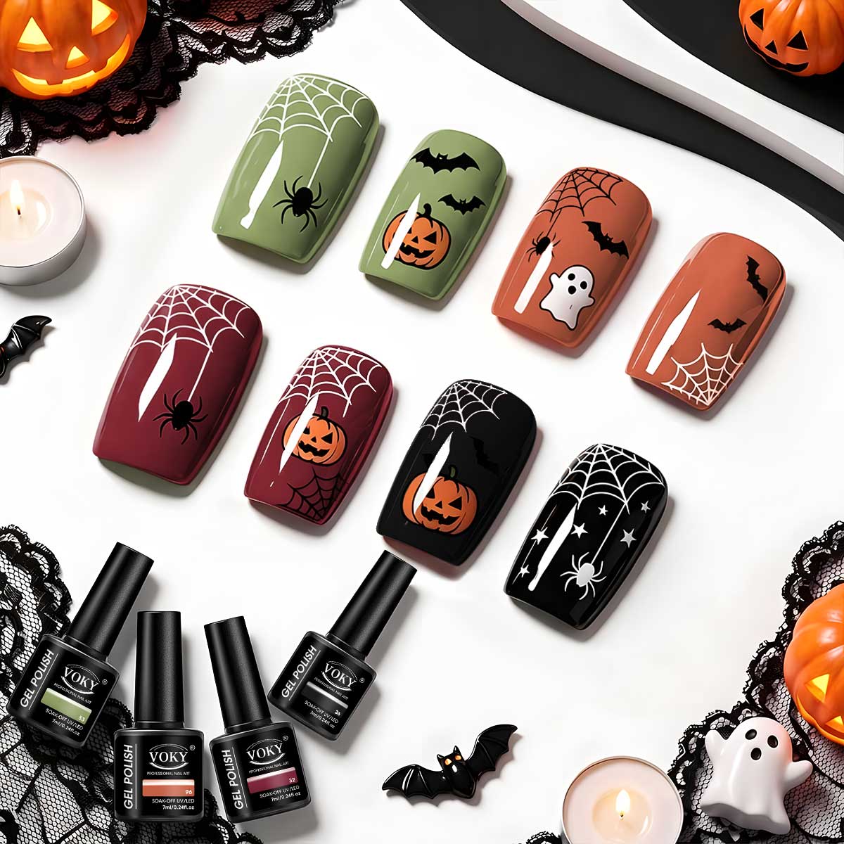 オリーブグリーン、オレンジ、バーガンディ、ブラックのハロウィ - Nail Art Burgundy のレビューと価格