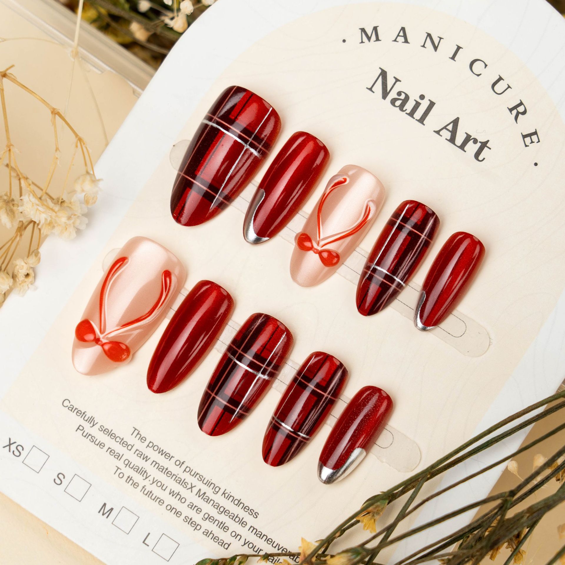 24個入り レッド 3D リボン キャットアイ つけ爪 アー - Nail Art Valentines Day のレビューと価格