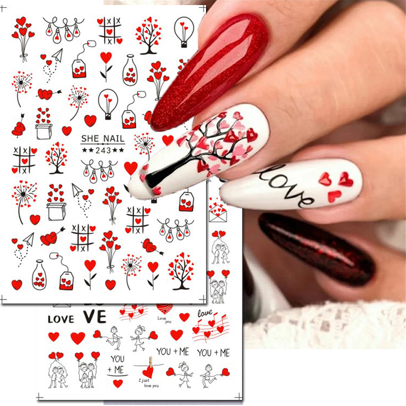 3d ネイルアートスライダーステッカーバレンタイン愛の木願い - Nail Art Valentines Day のレビューと価格
