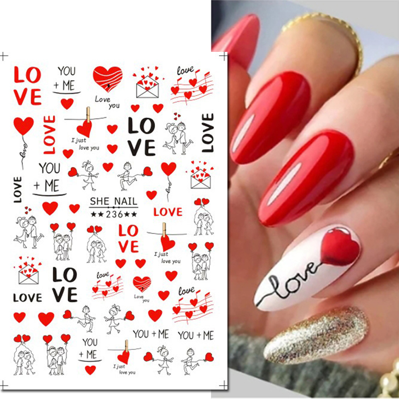 3d ネイルアートスライダーステッカーバレンタイン愛の木願い - Nail Art Valentines Day のレビューと価格