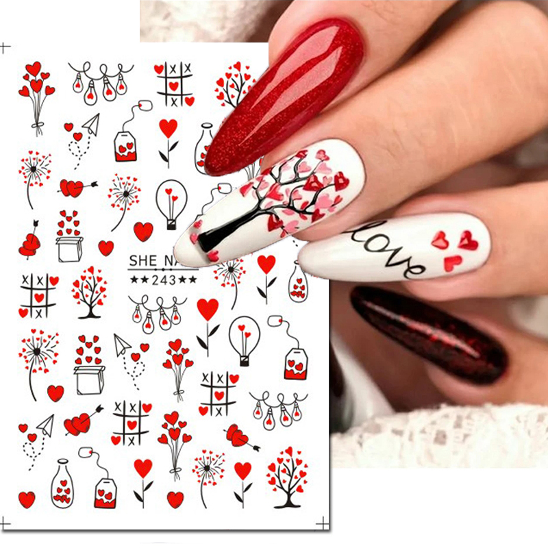 3d ネイルアートスライダーステッカーバレンタイン愛の木願い - Nail Art Valentines Day のレビューと価格