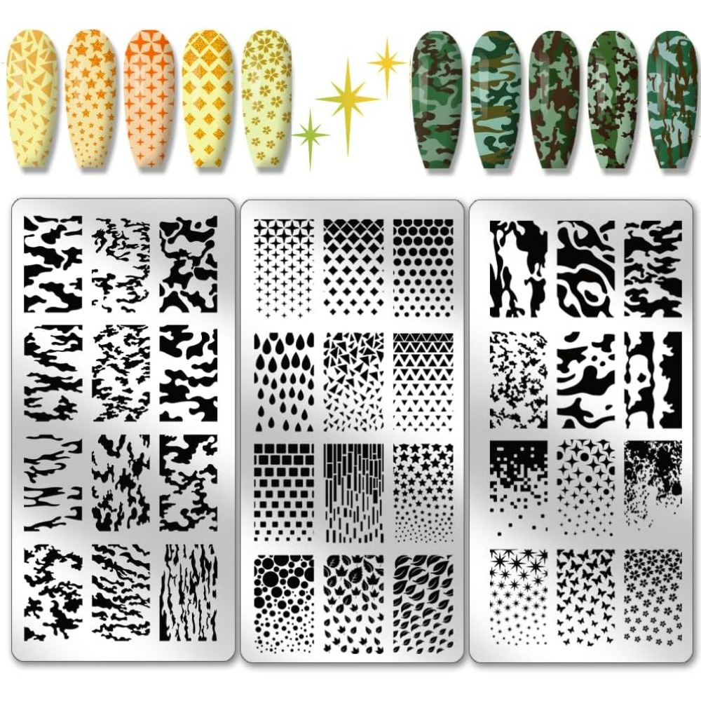 3 個テクスチャネイルスタンピングプレートステンシル迷彩グラ - Nail Stamping Plate のレビューと価格
