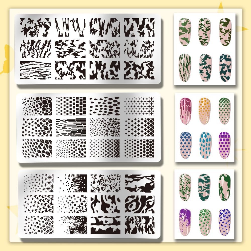 3 個テクスチャネイルスタンピングプレートステンシル迷彩グラ - Nail Stamping Plate のレビューと価格