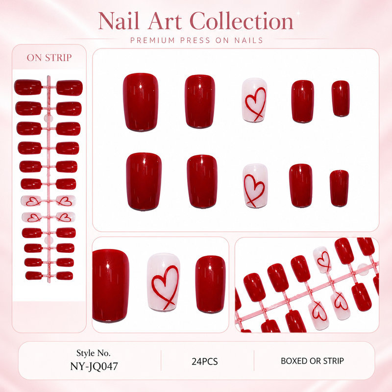 24個入り ショートスクエア グロッシー バレンタインデー  - Nail Art Valentines Day のレビューと価格