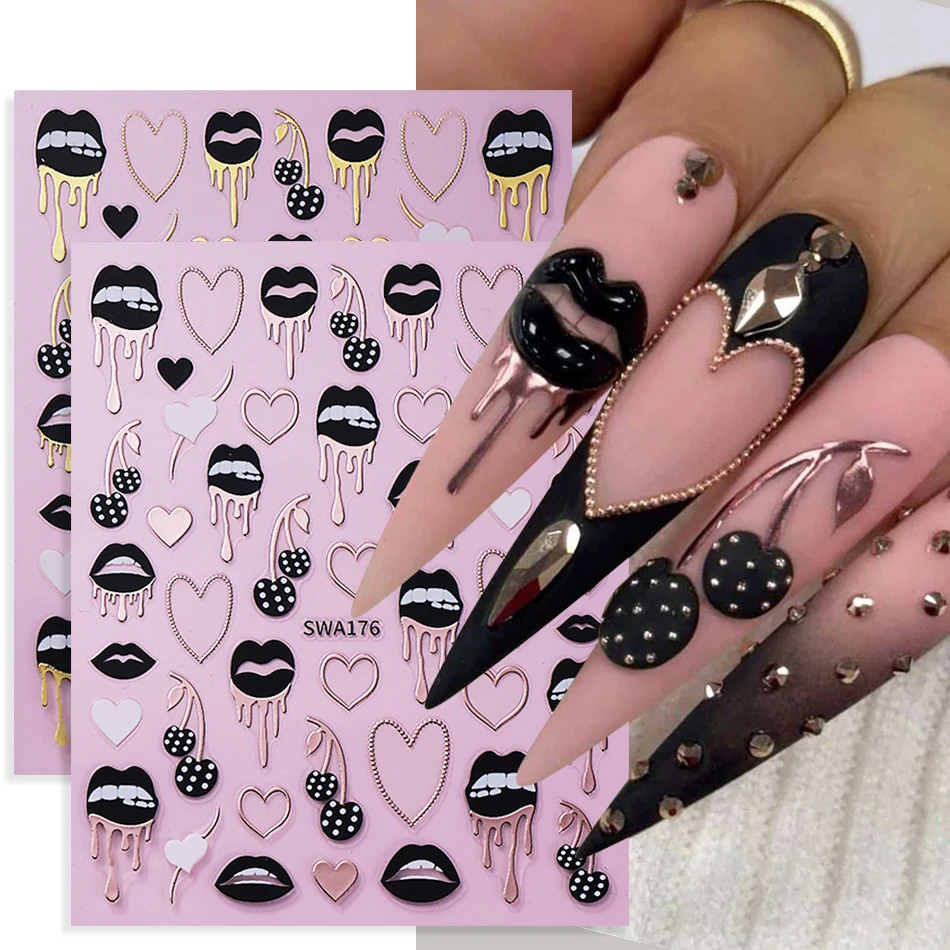 2 個ブラックリップラブハートネイルアートステッカーセクシー - Nail Art Valentines Day のレビューと価格