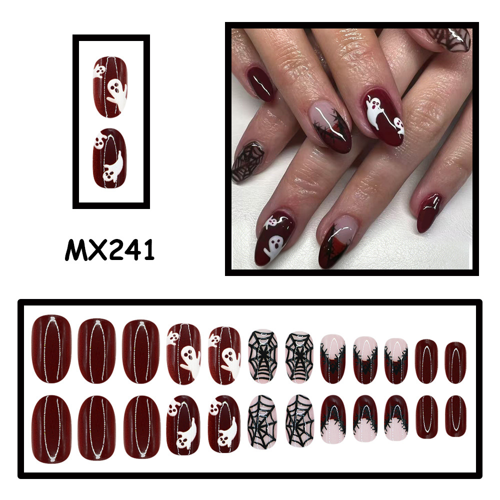 24枚入り ハロウィンつけ爪 ゴーストスパイダーウェブ バー - Nail Art Burgundy のレビューと価格