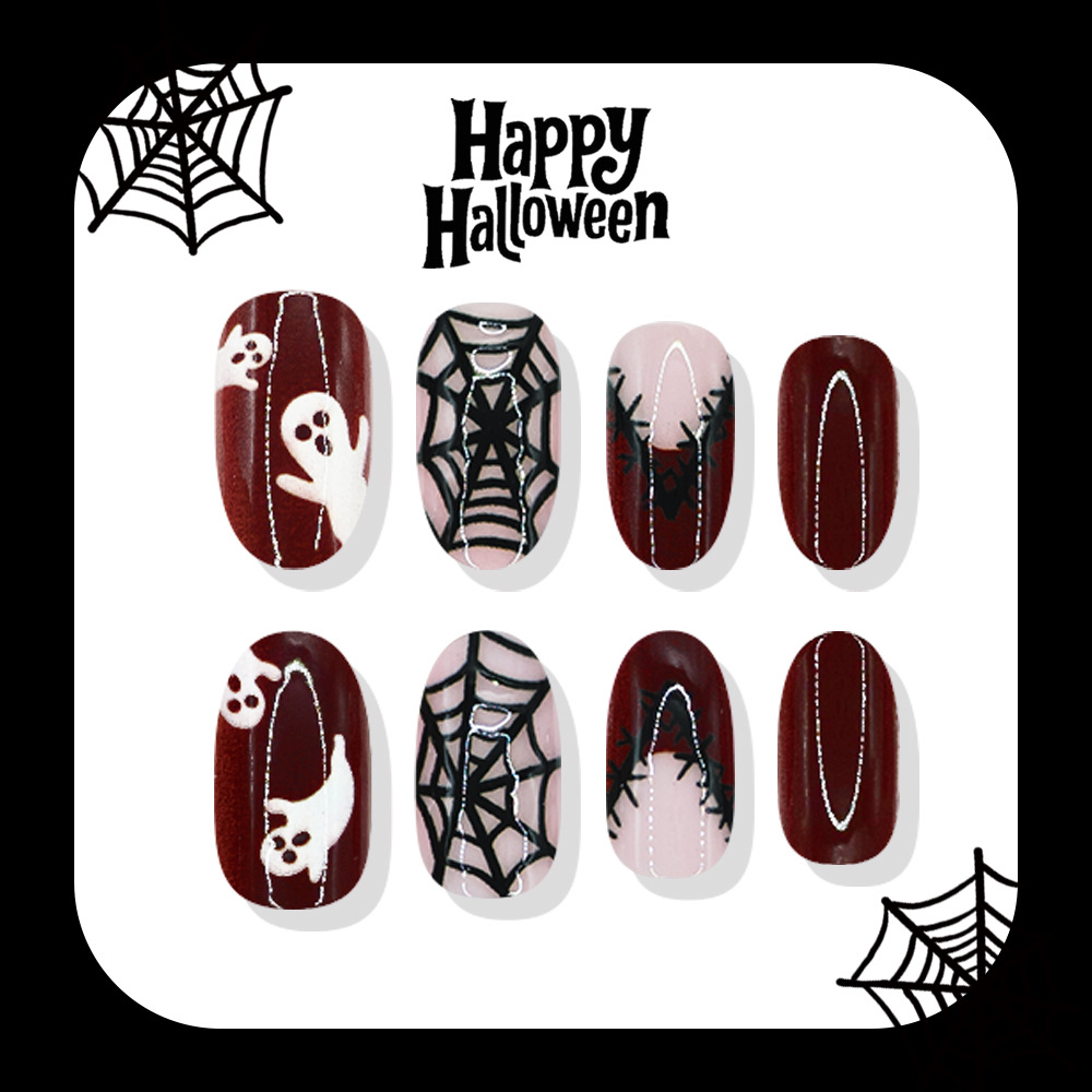 24枚入り ハロウィンつけ爪 ゴーストスパイダーウェブ バー - Nail Art Burgundy のレビューと価格