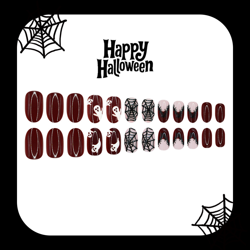24枚入り ハロウィンつけ爪 ゴーストスパイダーウェブ バー - Nail Art Burgundy のレビューと価格