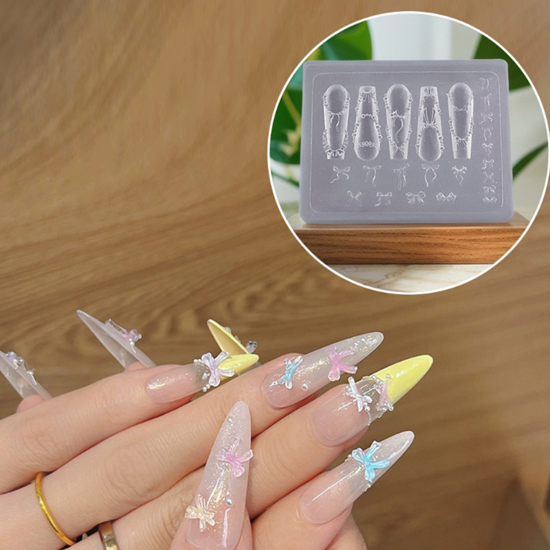 蝶結びビーズチェーンリボン3Dアクリルモールドネイルアートデ - Nail Stamping Plate のレビューと価格