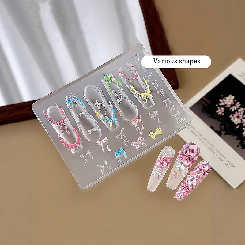蝶結びビーズチェーンリボン3Dアクリルモールドネイルアートデ - Nail Stamping Plate のレビューと価格
