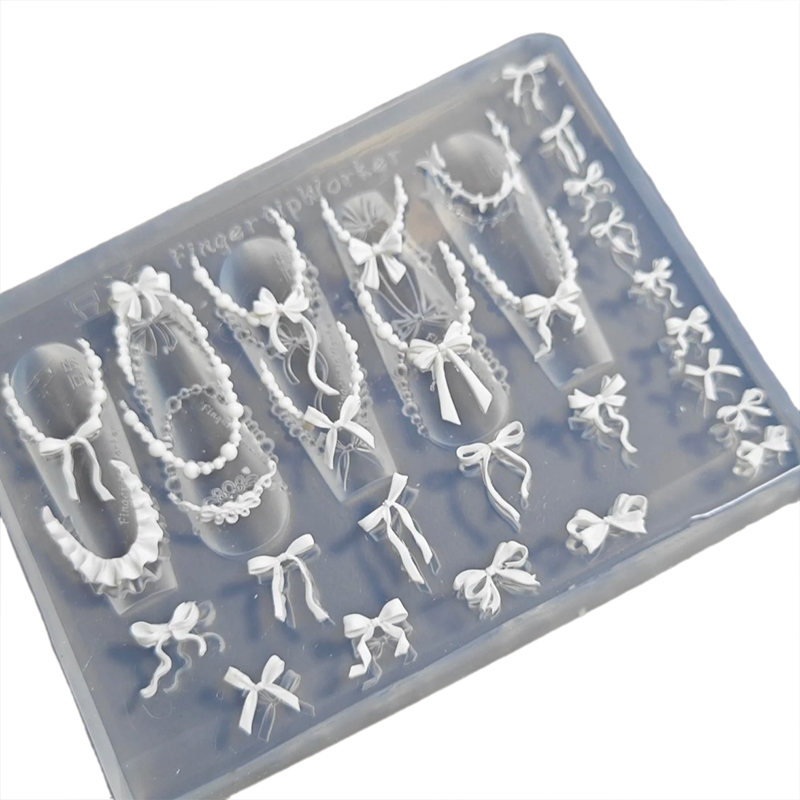 蝶結びビーズチェーンリボン3Dアクリルモールドネイルアートデ - Nail Stamping Plate のレビューと価格