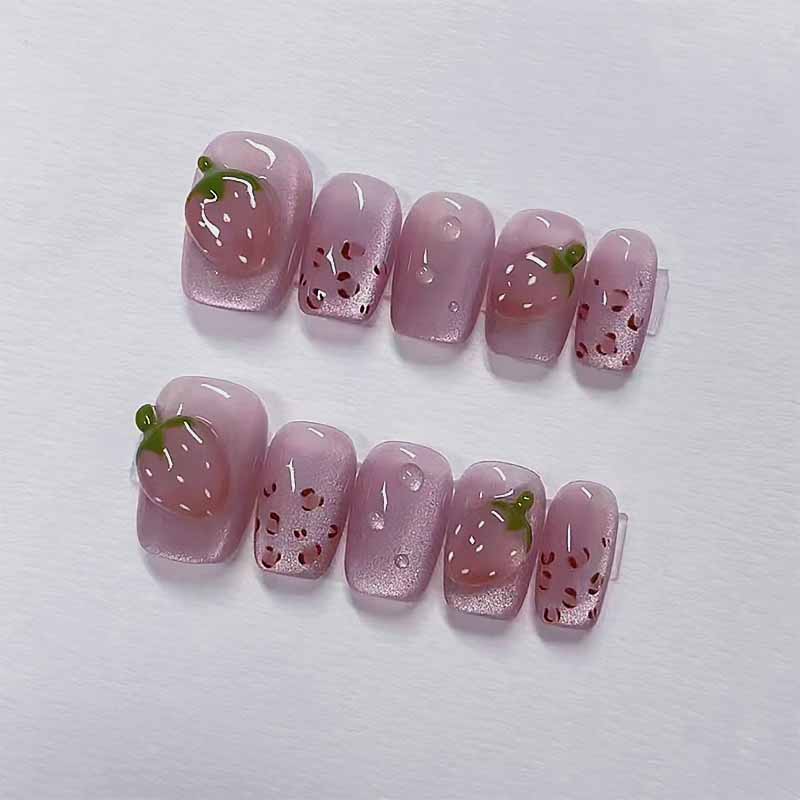 女性用の取り外し可能な偽のネイル,手作り,愛らしい,イチゴ, - Nail Art Red Wine Cat Eye のレビューと価格
