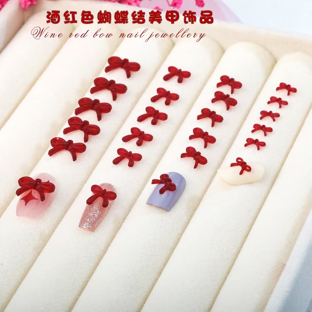 フランスワインレッドのリボンネイルアートアクセサリー、4種類 - Nail Art Red Wine のレビューと価格