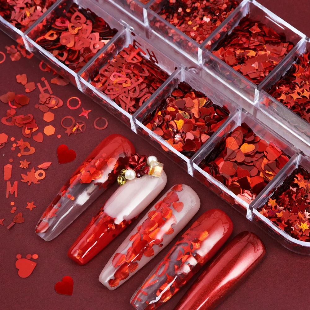 ホログラフィックグリッターフレーク,ハート,バタフライスパン - Nail Art Valentines Day のレビューと価格